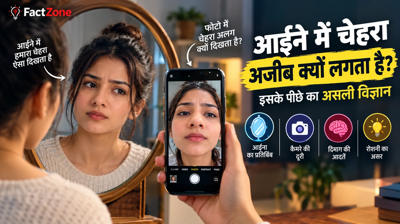 🪞 आईने में चेहरा अजीब क्यों लगता है? इसके पीछे का असली विज्ञान